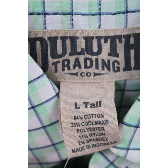Duluth Trading Button Down Shirt Men SZ L TALL COOL MAX LS BLUE GREEN NWT - Picture 8 of 8